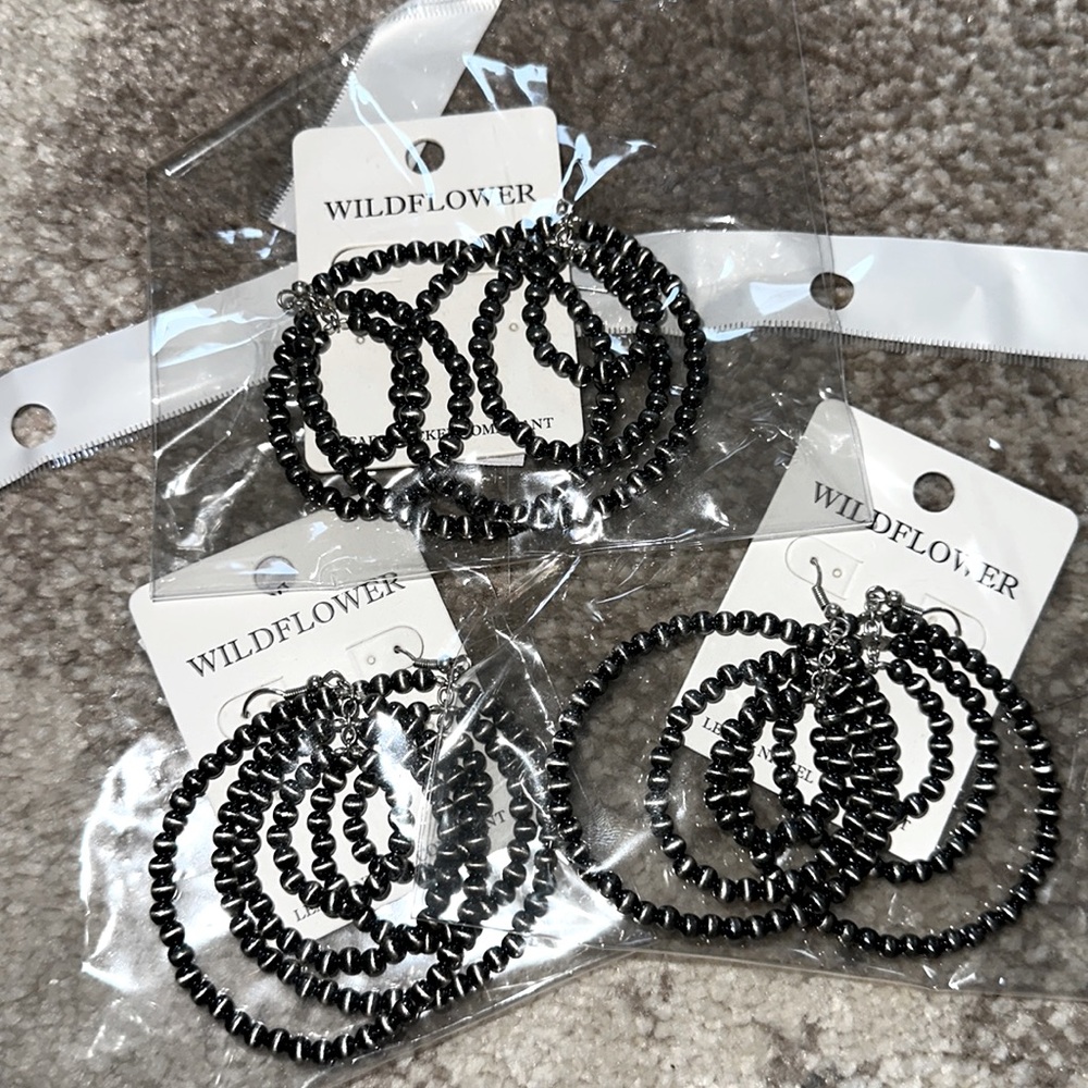 Navajo stone double beaded silver hook earrings ⚡️